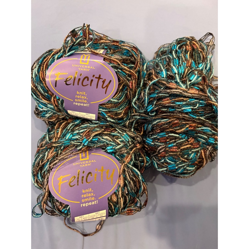 Universal Yarn Felicity Bulky Multi Color Turquoise Brown 3 Skeins 50g Each